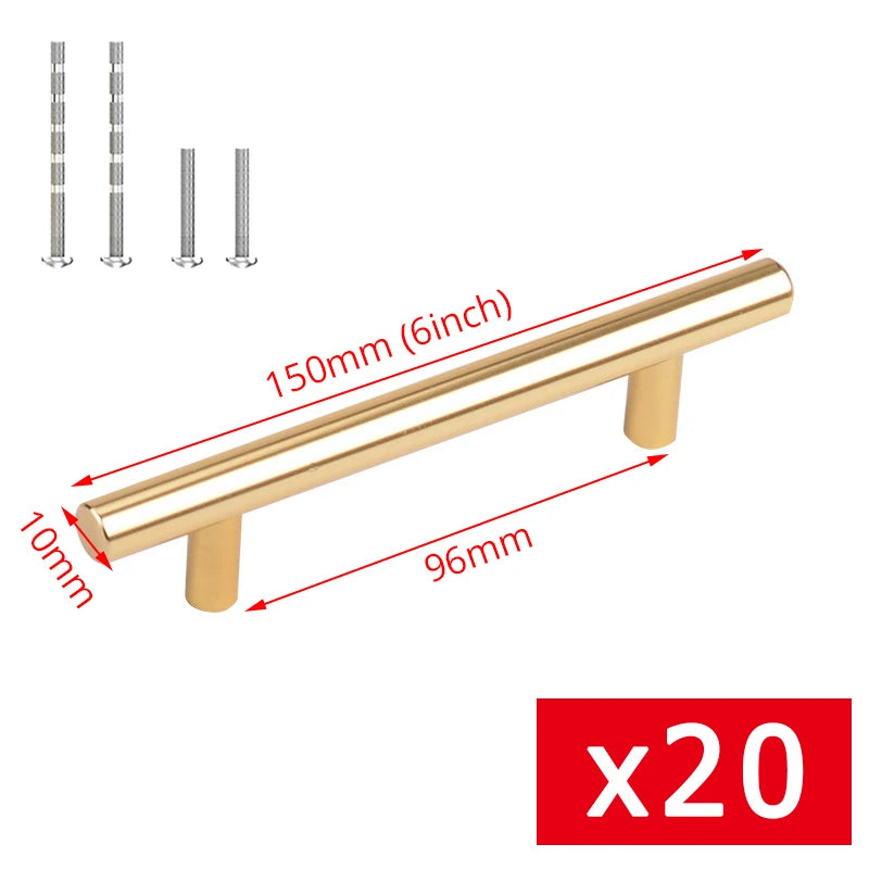 Brushed Gold Stainless Steel T Bar Cabinet Handles and Knobs