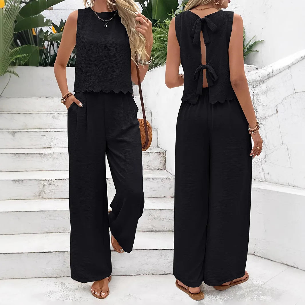 Summer Women's Two Piece Lace Up Outfit Set
