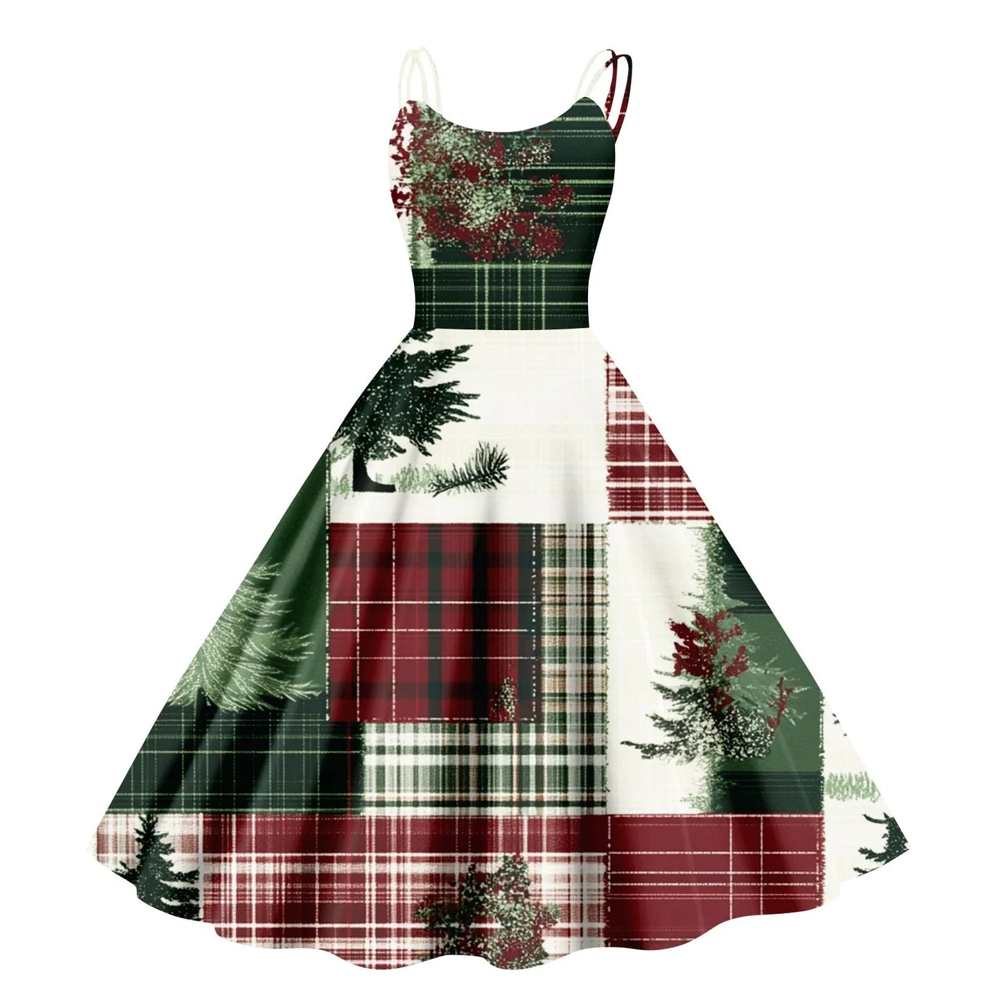 Vintage Santa Print Off Shoulder Christmas Party Dress for Women