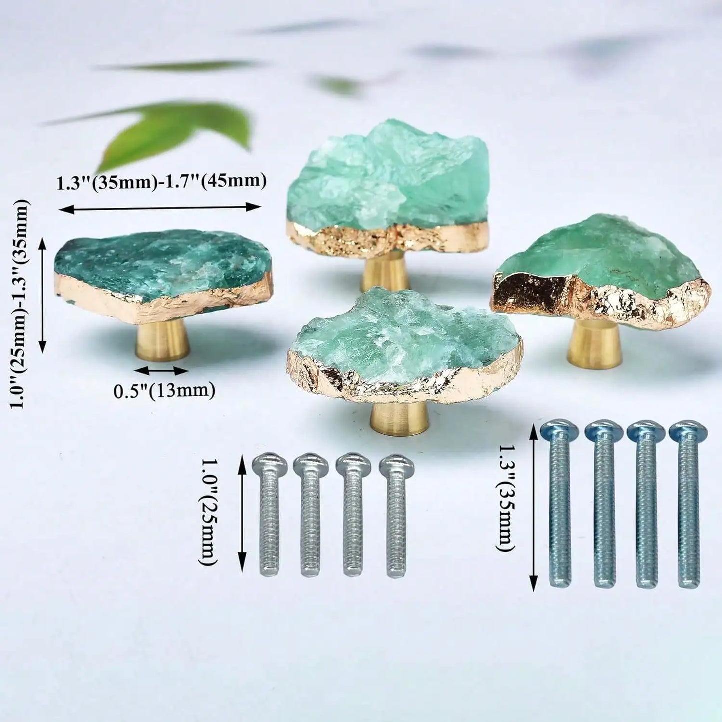 Green Fluorite Stone Knobs Decorative Cabinet Handles Set of Four