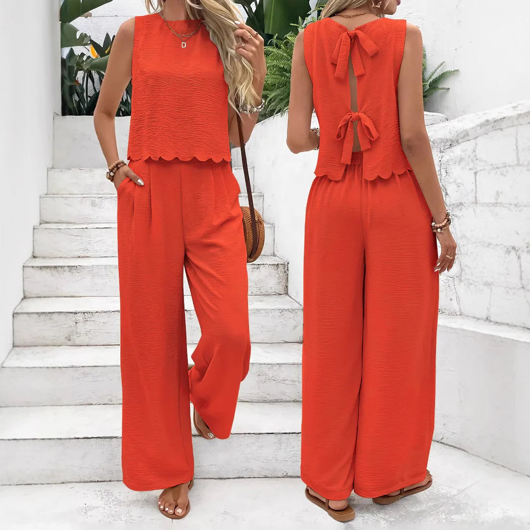 Summer Women's Two Piece Lace Up Outfit Set