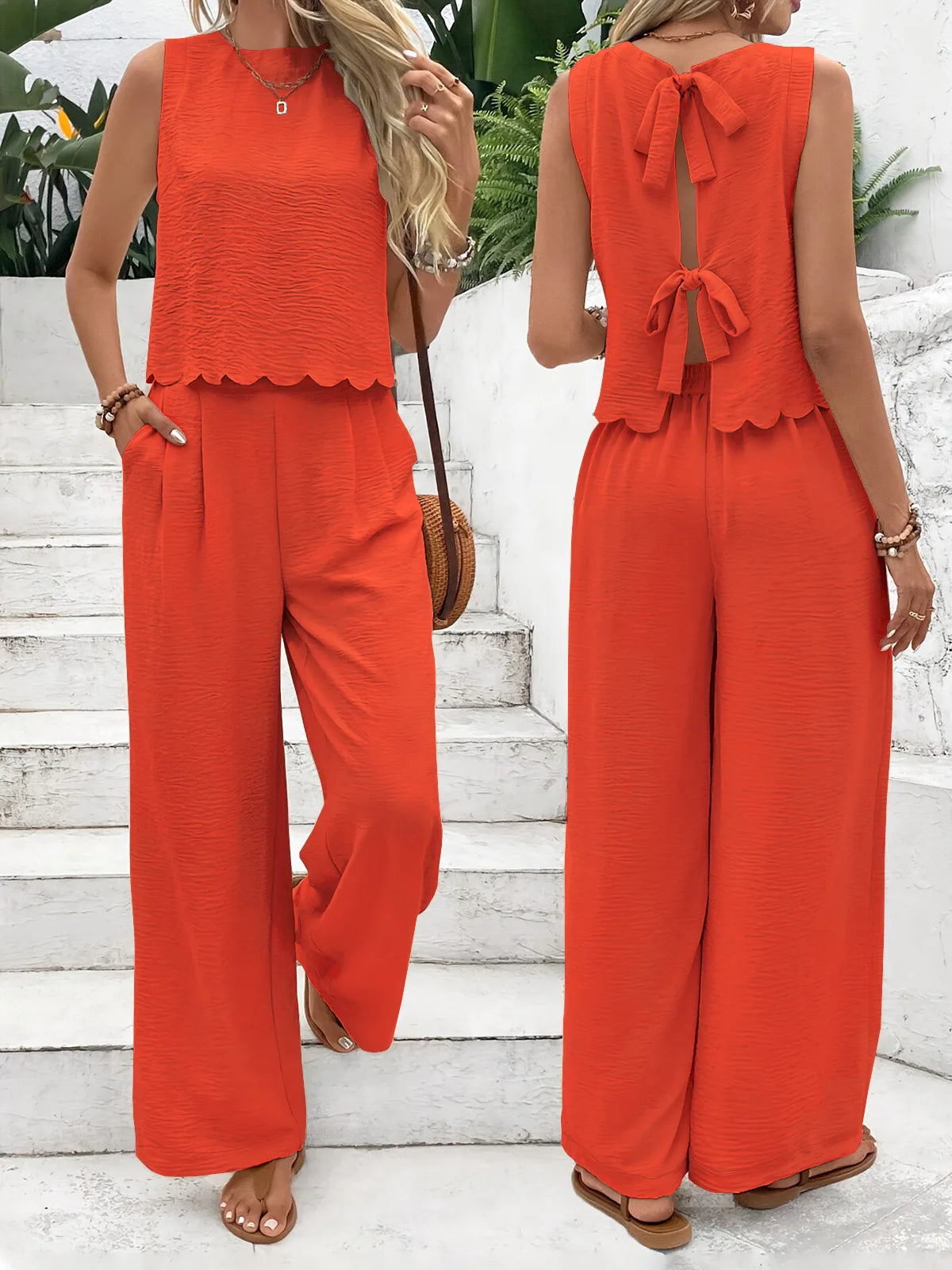 Summer Women's Two Piece Lace Up Outfit Set