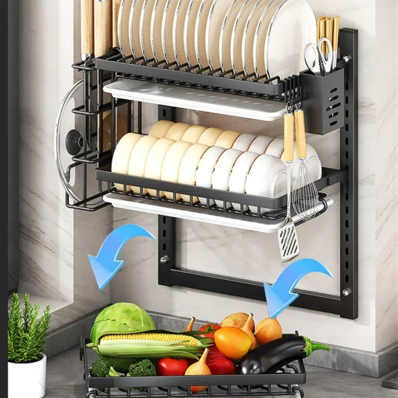 Wall Mounted Multifunctional Kitchen Dish Rack Organizer and Storage