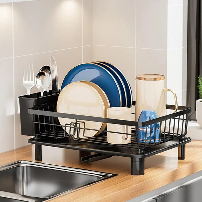 Space-Saving Dish Drying Rack with Removable Drainboard and Holders
