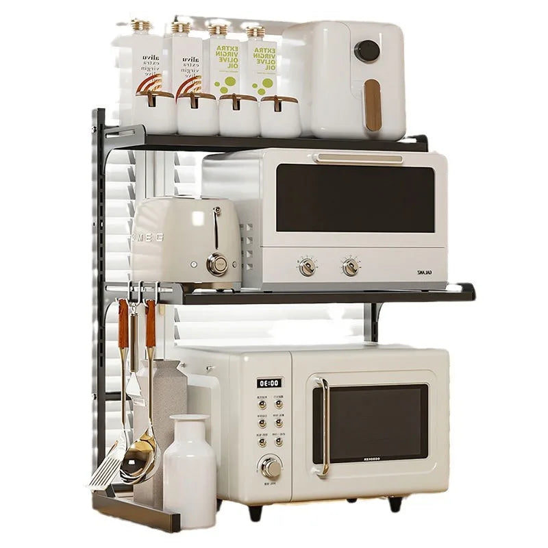 Retractable Microwave Oven Storage Rack for Organized Kitchen