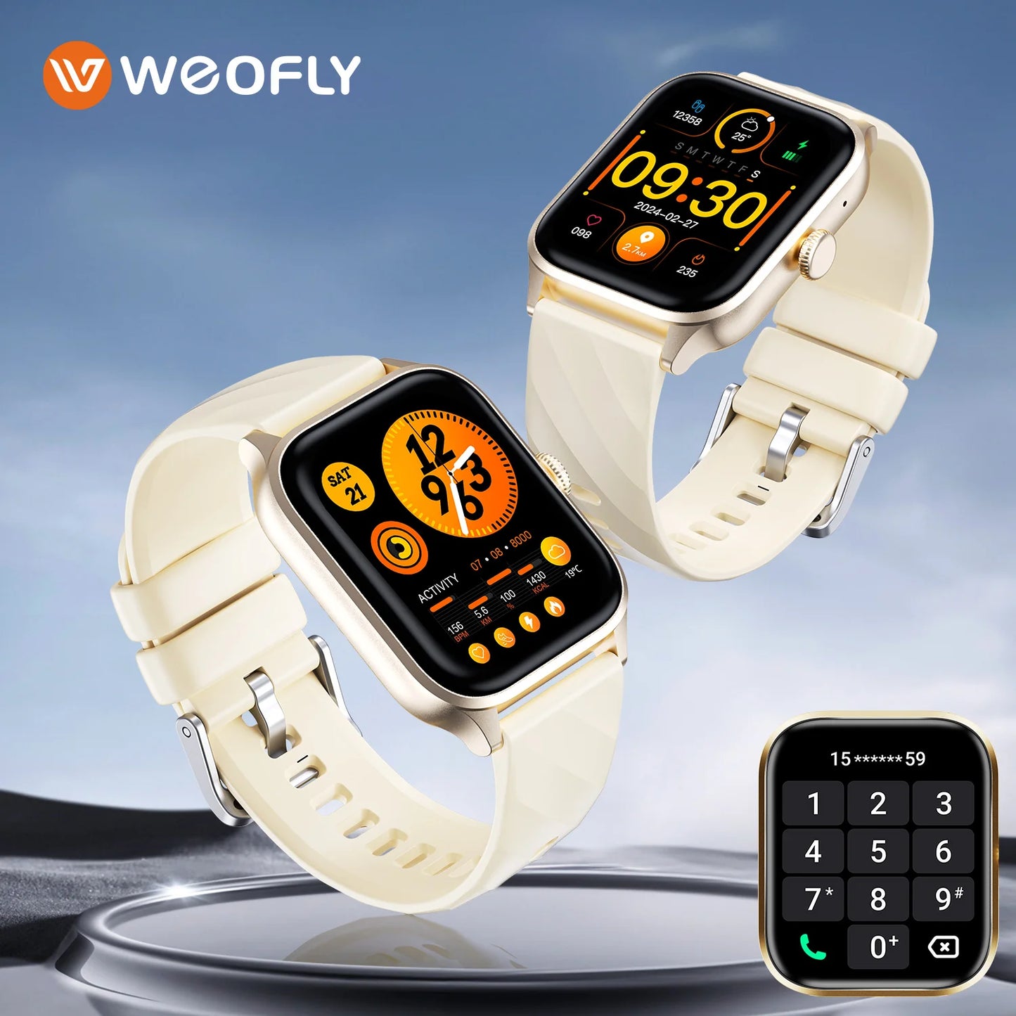 Weofly Smart Watch with Health Monitor and Bluetooth Call Feature