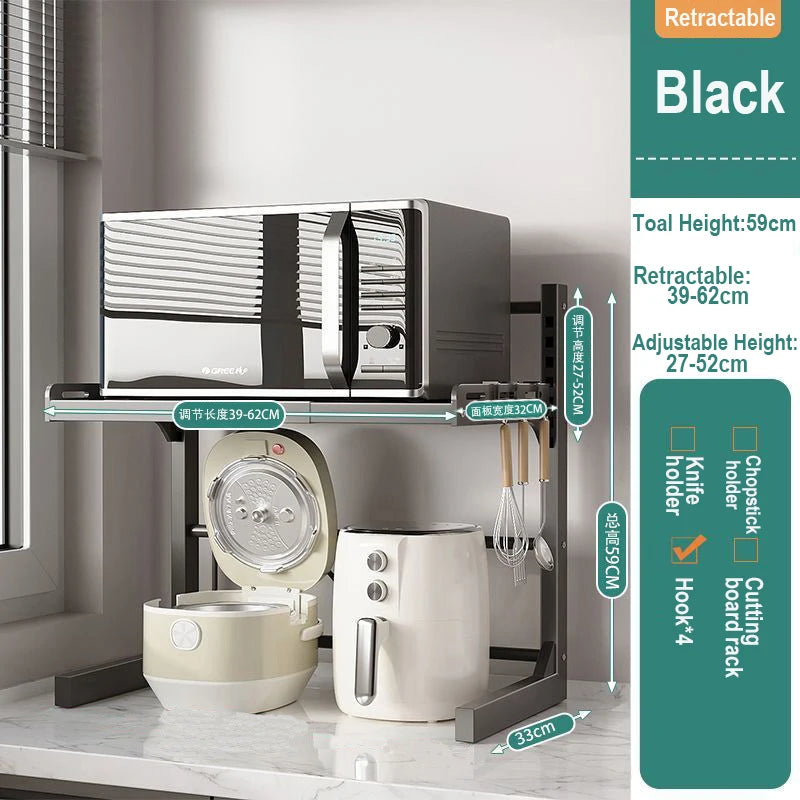 Retractable Microwave Oven Storage Rack for Organized Kitchen