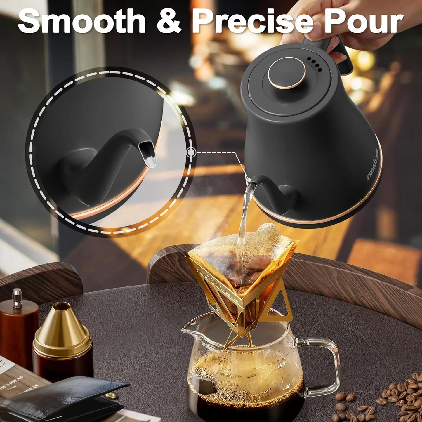 Gooseneck Electric Kettle, 0.8L Electric Tea Kettle Tea Pot, Pour Over Coffee Kettle with Stainless Steel Inner Lid & Bottom,