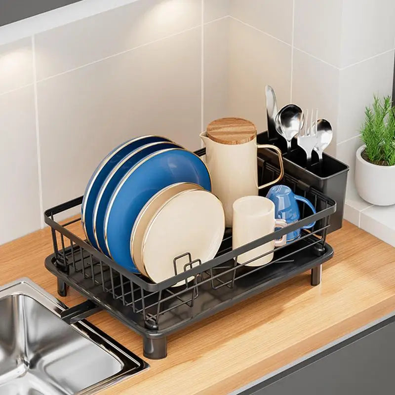 Space-Saving Dish Drying Rack with Removable Drainboard and Holders