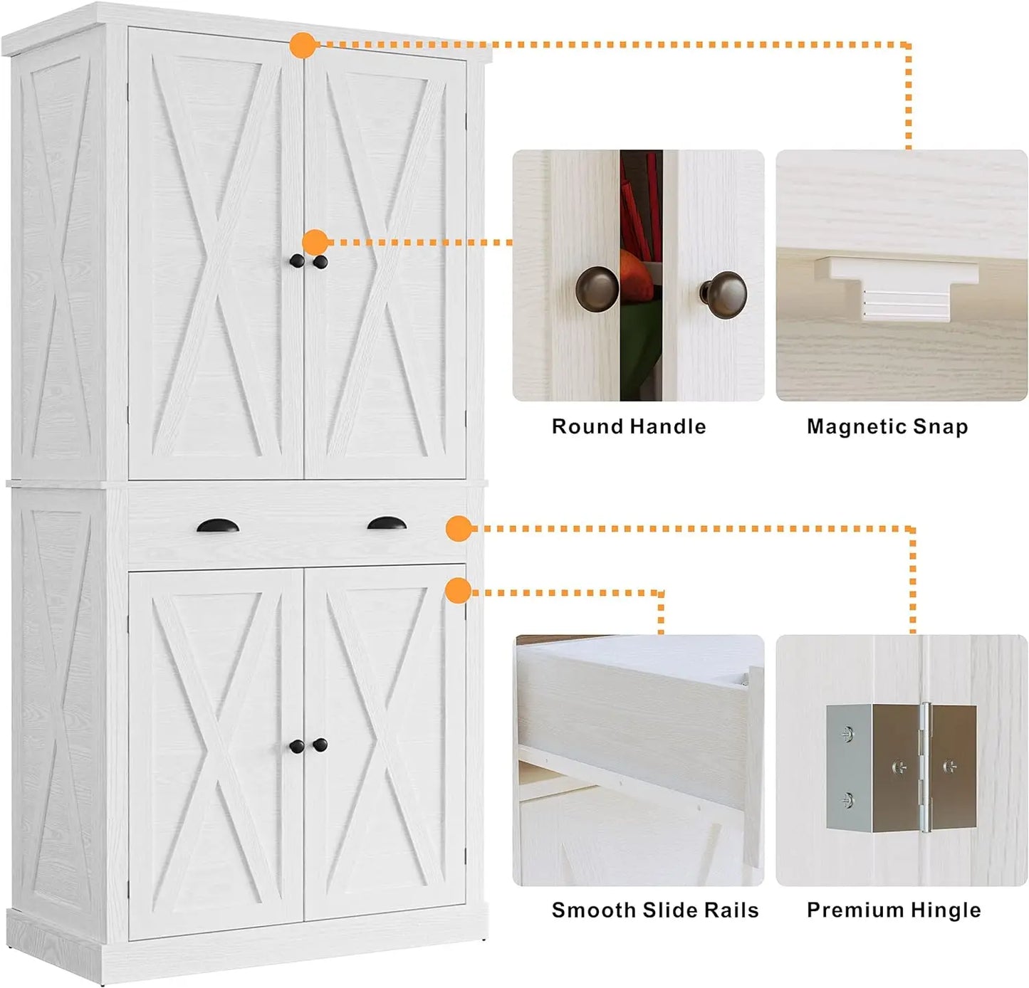 Stylish Freestanding Kitchen Pantry Storage Cabinet with Barn Doors