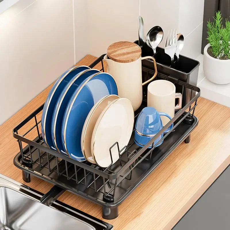 Space-Saving Dish Drying Rack with Removable Drainboard and Holders