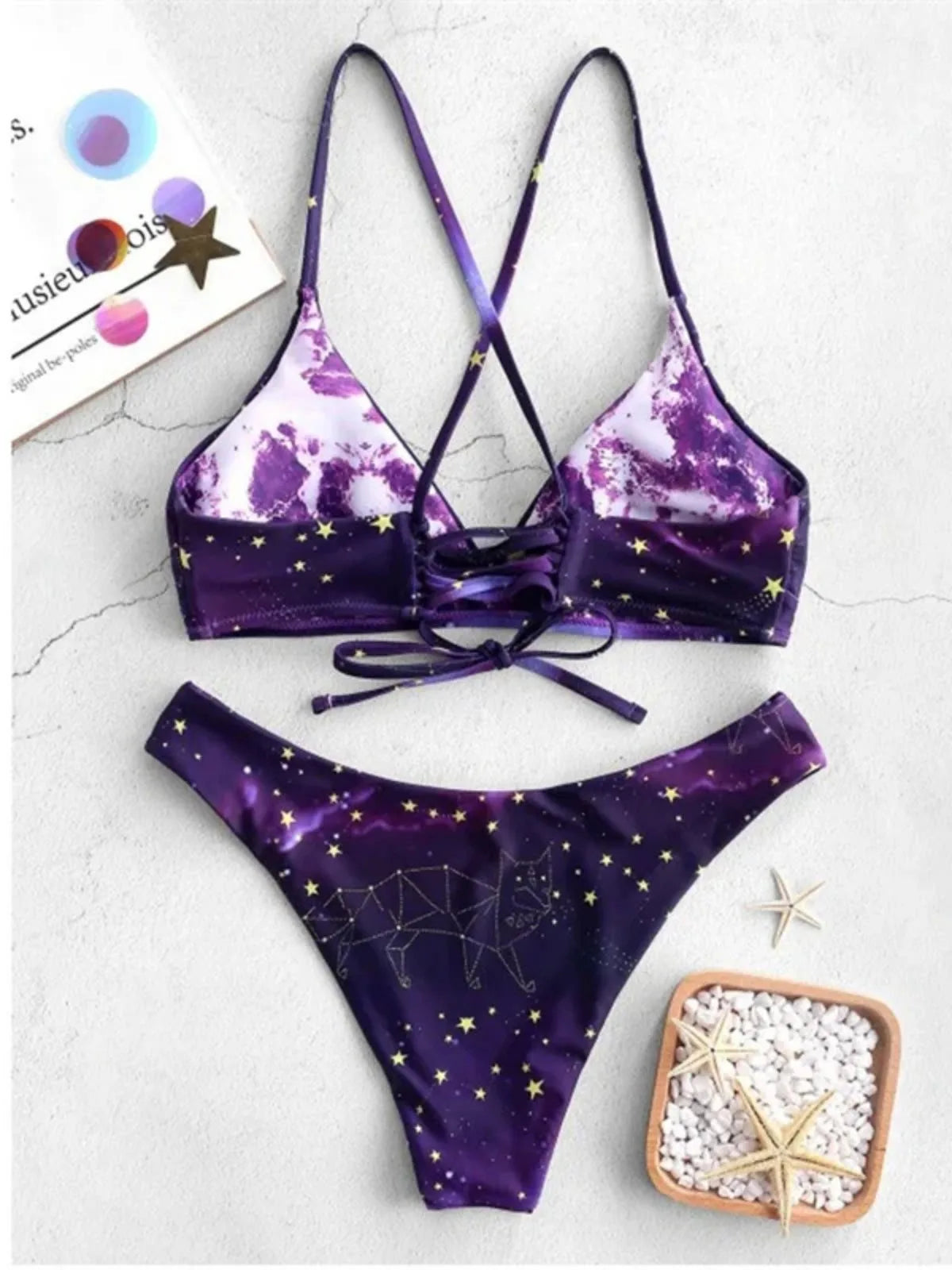 Starry Sky Print Reversible Bikini Set for Women