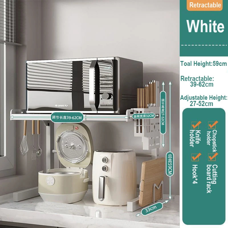 Retractable Microwave Oven Storage Rack for Organized Kitchen