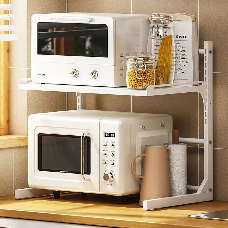 Retractable Microwave Oven Storage Rack for Organized Kitchen