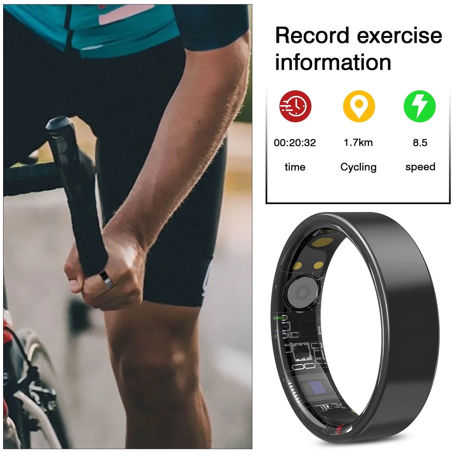 Smart Ring Touch Screen Stainless Steel Multi-Sport Mode Sleep Tracking Calories Long Battery Life