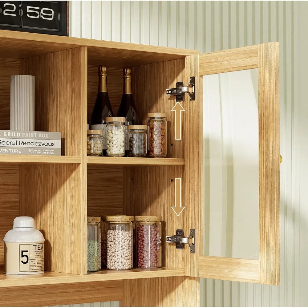 Elegant Kitchen Hutch Cabinet With Glass Doors and Drawers