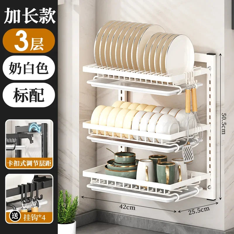 Wall Mounted Multifunctional Kitchen Dish Rack Organizer and Storage