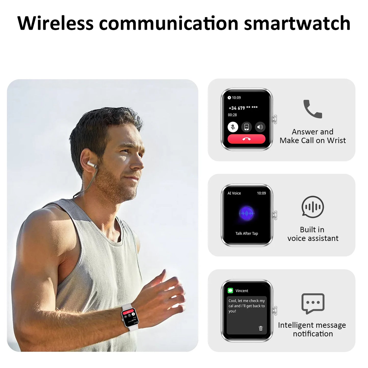 Smart Watch Bluetooth Calling 1.85 Inch Full Touch HD Fitness Tracker with Voice Assistant