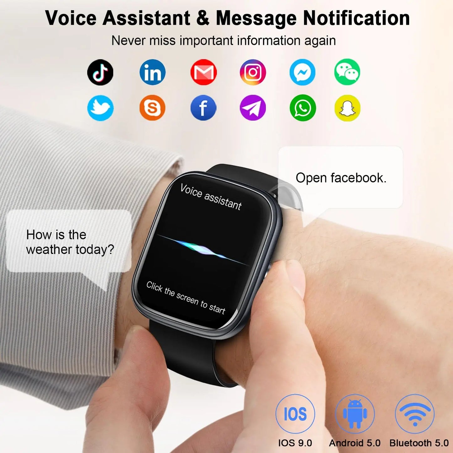 Smart Watch 1.91 Inch Bluetooth Calling IP68 Waterproof Fitness Tracker with 110 Sport Modes Heart Rate and Sleep Monitor