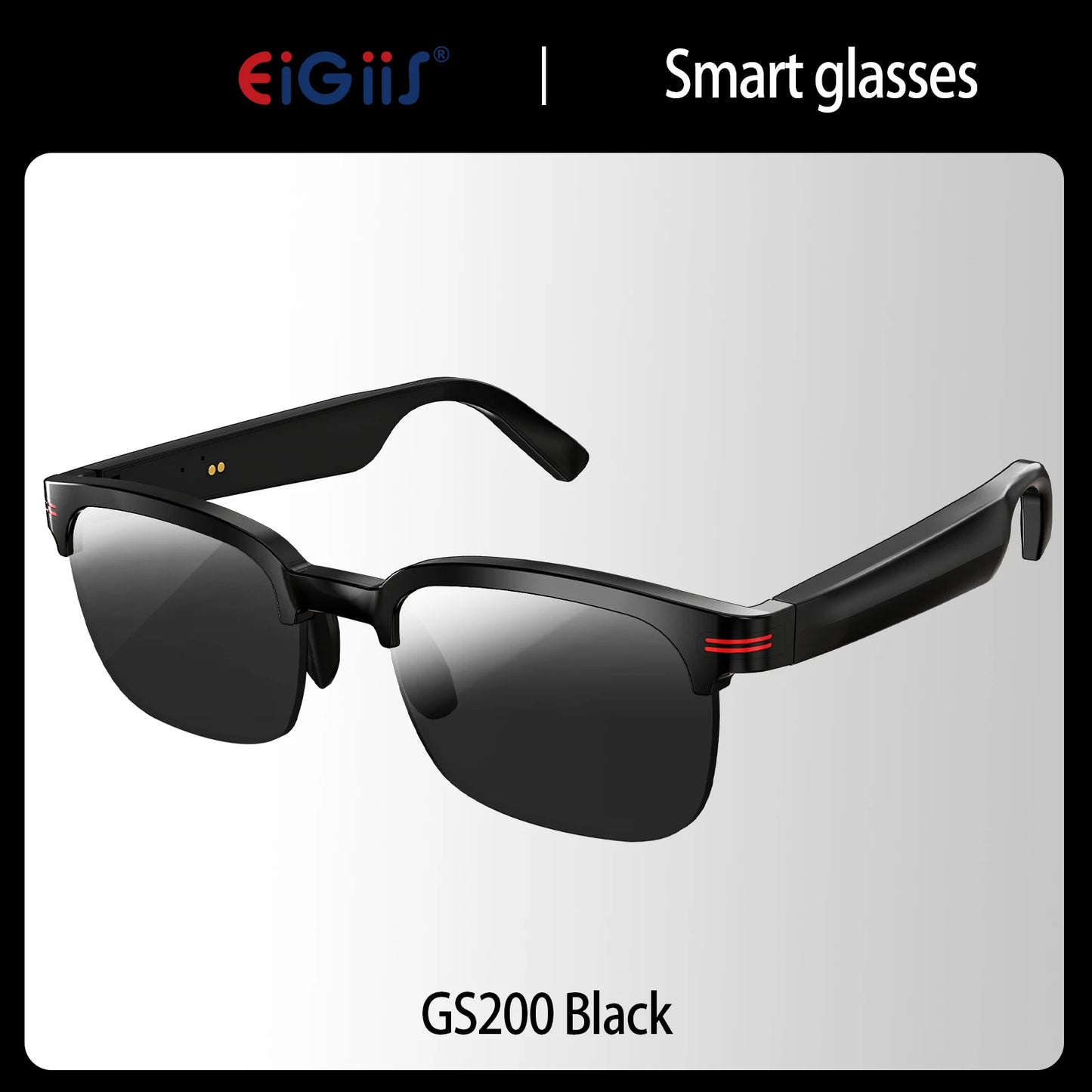 EIGIIS New GS200 Smart Glasses Wireless Call Music Playback Half Frame Sunglasses With Blue Light UV Protection IP67 Waterproof