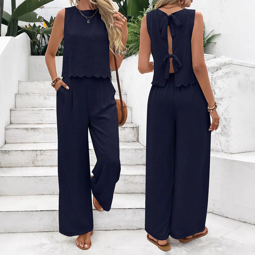 Summer Women's Two Piece Lace Up Outfit Set