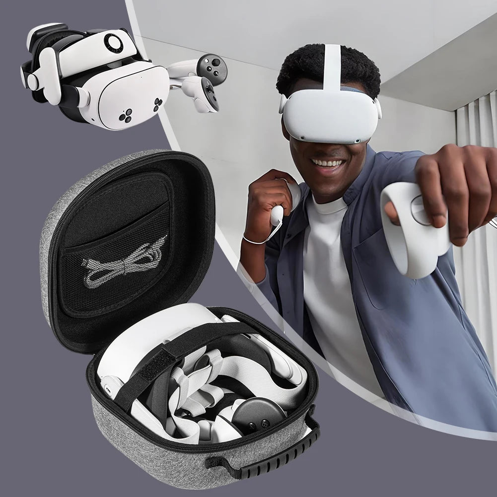 Handles Carrying Case Large Capacity Storage Bag Compatible with Meta Quest 3S VR Headset and Touch Controller Accessories Case