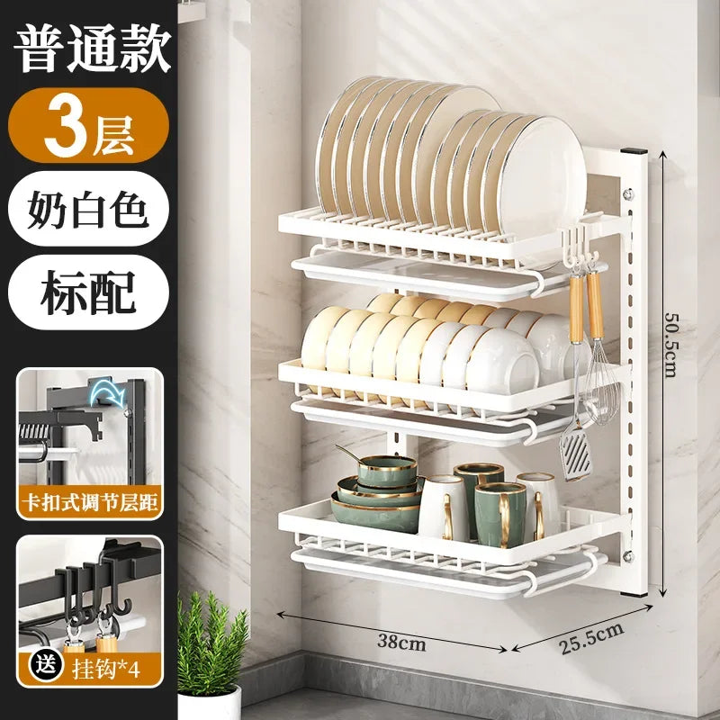 Wall Mounted Multifunctional Kitchen Dish Rack Organizer and Storage