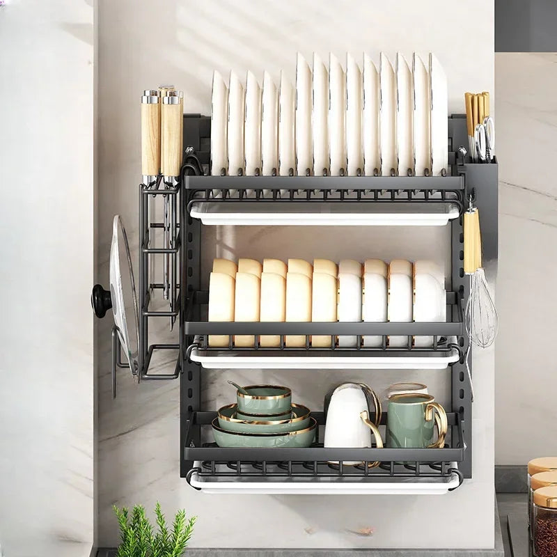 Wall Mounted Multifunctional Kitchen Dish Rack Organizer and Storage
