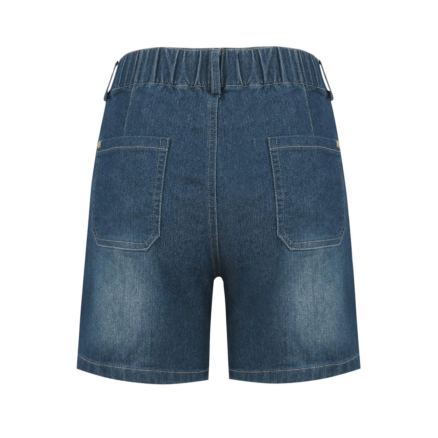 High Waist Casual Denim Shorts with Double Pockets for Women