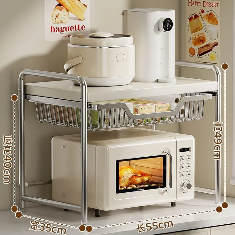 Kitchen Countertop Microwave Shelf Rack and Organizer Solution