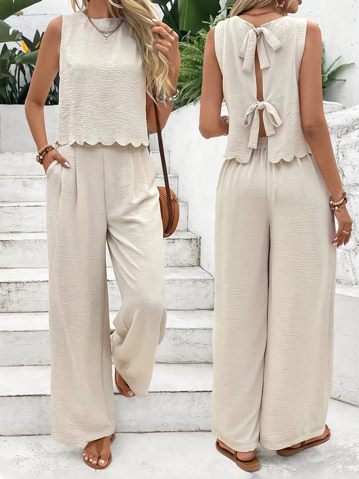 Summer Women's Two Piece Lace Up Outfit Set