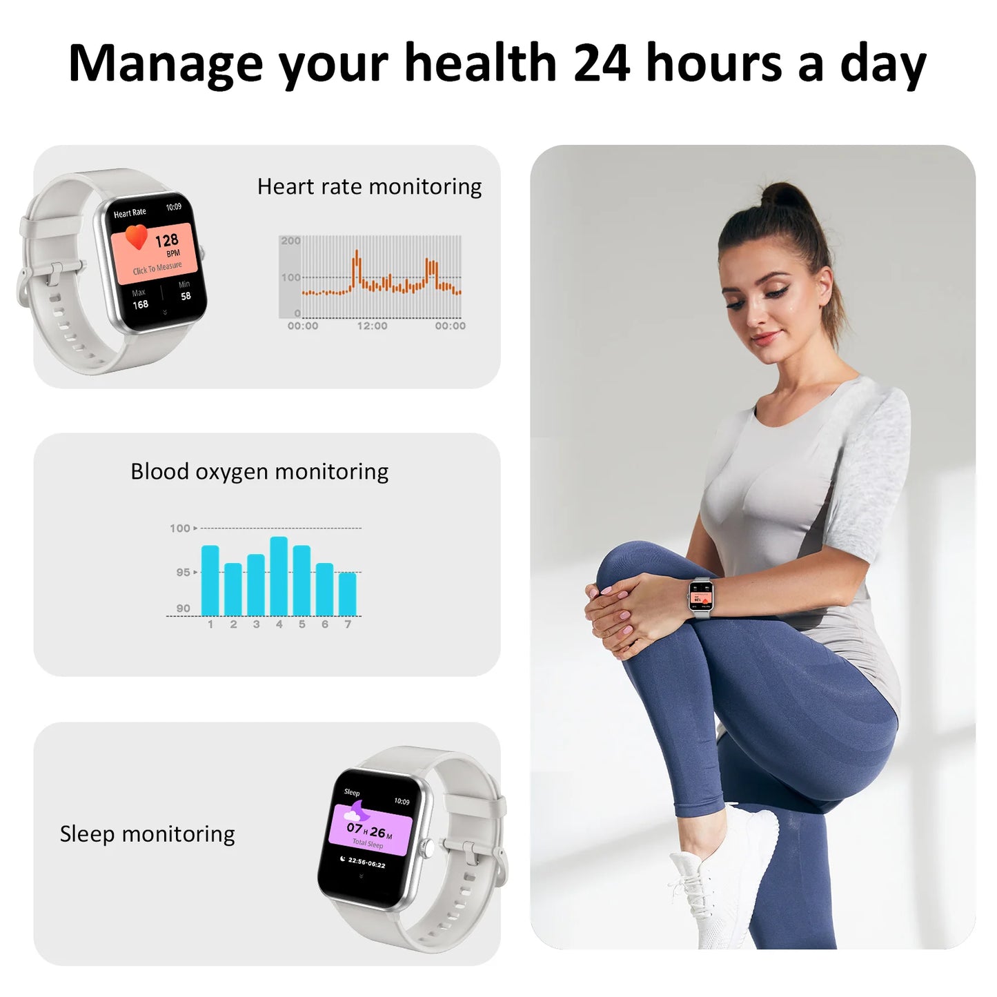 Smart Watch Bluetooth Calling 1.85 Inch Full Touch HD Fitness Tracker with Voice Assistant