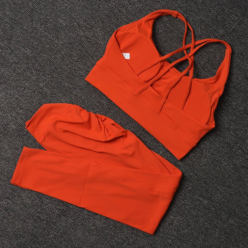 Women's Yoga Set with V Back Leggings and Sports Bra