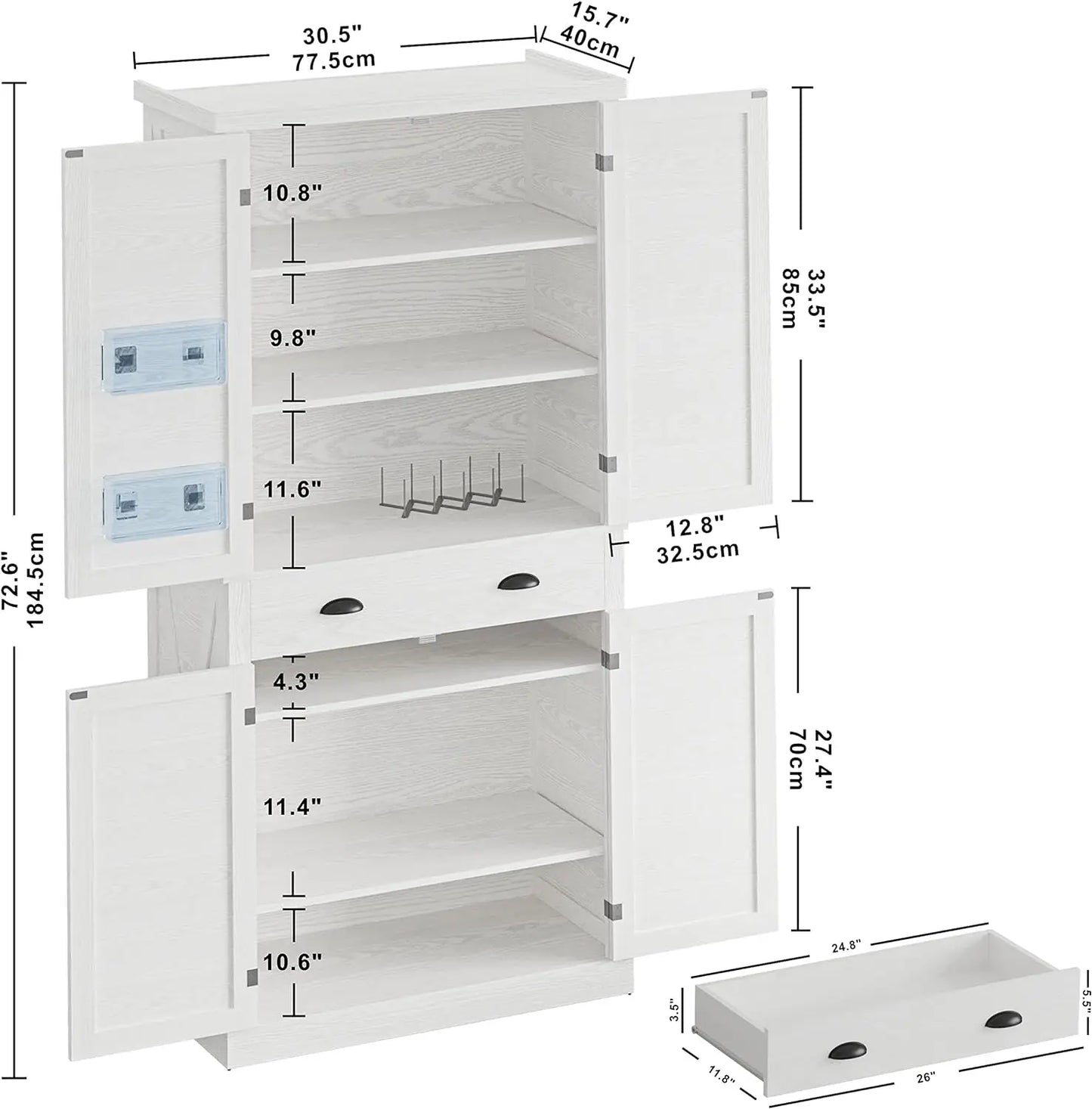 Stylish Freestanding Kitchen Pantry Storage Cabinet with Barn Doors
