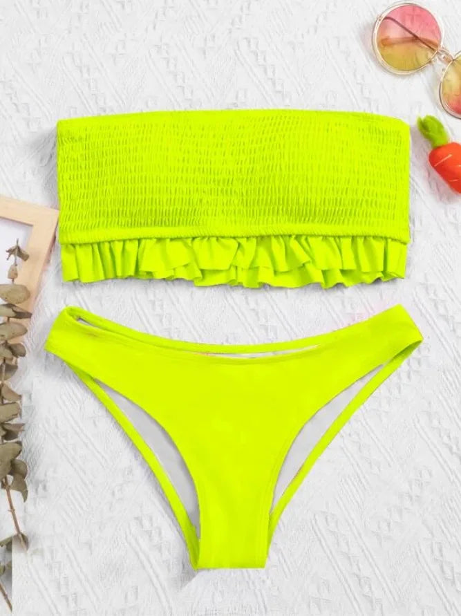 Sexy Off Shoulder High Waist Ruffled Bikini for Women