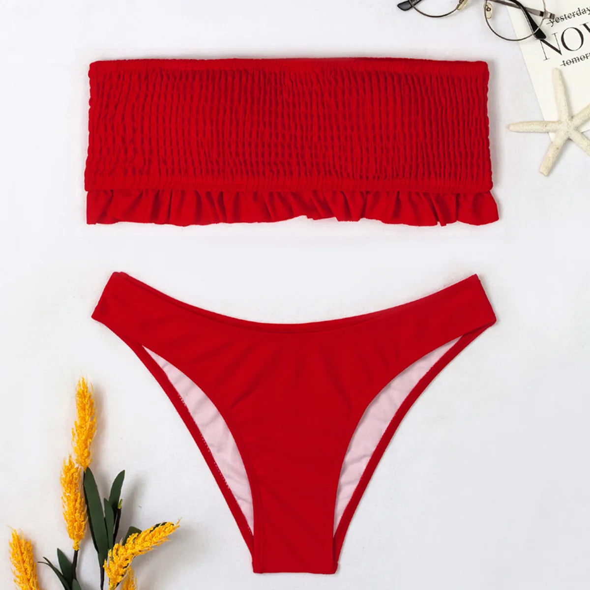 Sexy Off Shoulder High Waist Ruffled Bikini for Women