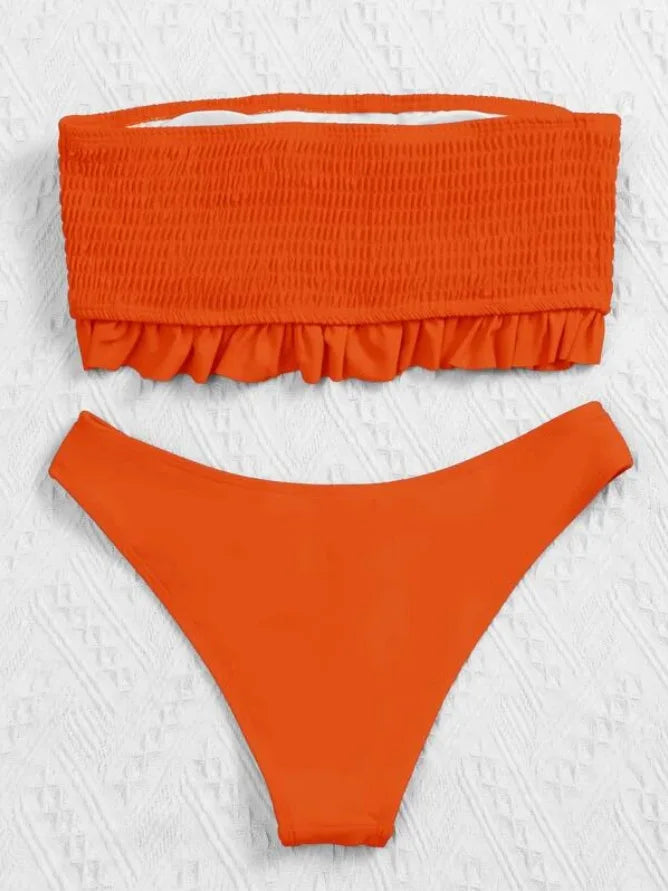 Sexy Off Shoulder High Waist Ruffled Bikini for Women