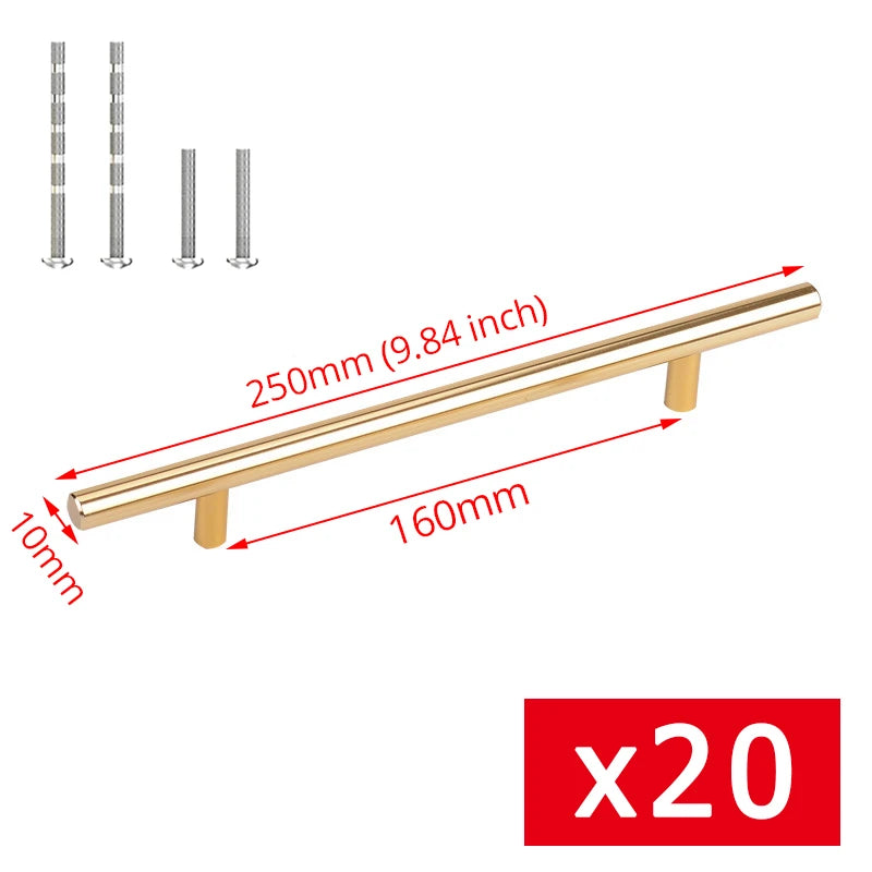 Brushed Gold Stainless Steel T Bar Cabinet Handles and Knobs
