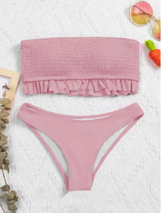 Sexy Off Shoulder High Waist Ruffled Bikini for Women