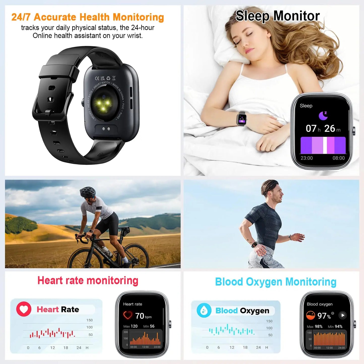 Smart Watch 1.91 Inch Bluetooth Calling IP68 Waterproof Fitness Tracker with 110 Sport Modes Heart Rate and Sleep Monitor