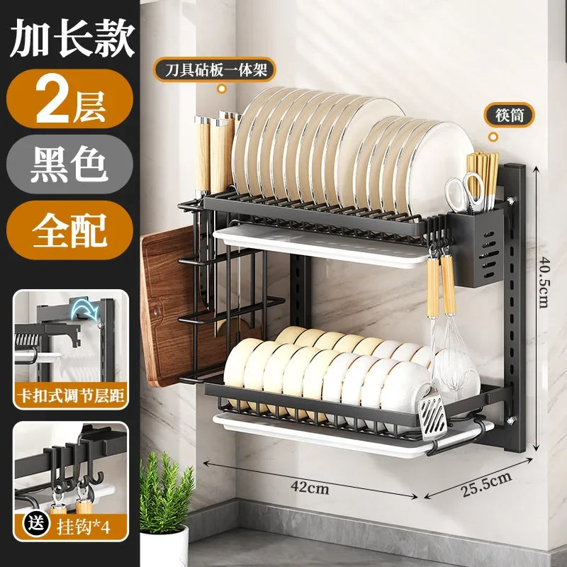 Wall Mounted Multifunctional Kitchen Dish Rack Organizer and Storage