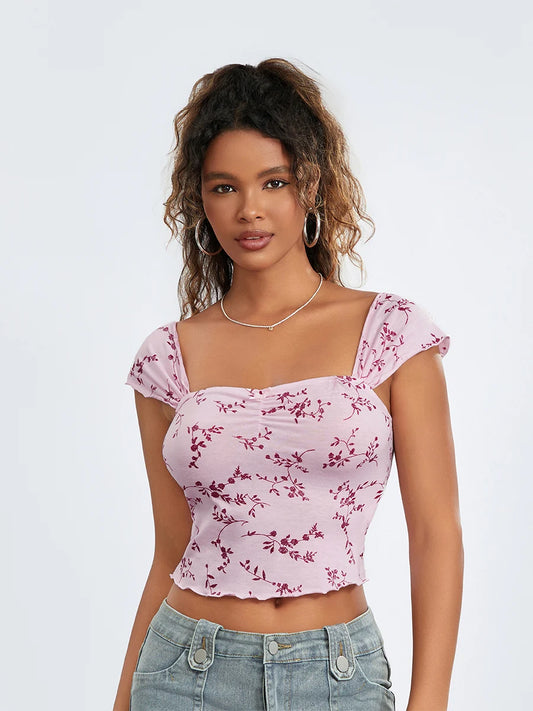 Women Floral Crop T-Shirts for Casual Summer Streetwear Style