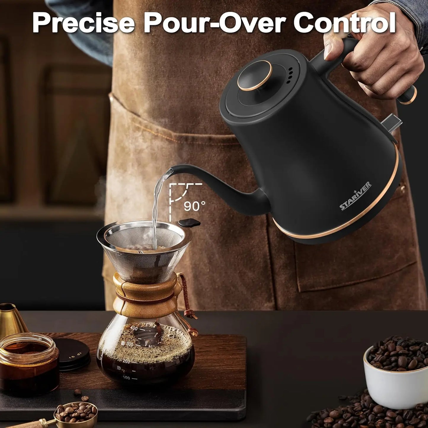 Gooseneck Electric Kettle, 0.8L Electric Tea Kettle Tea Pot, Pour Over Coffee Kettle with Stainless Steel Inner Lid & Bottom,