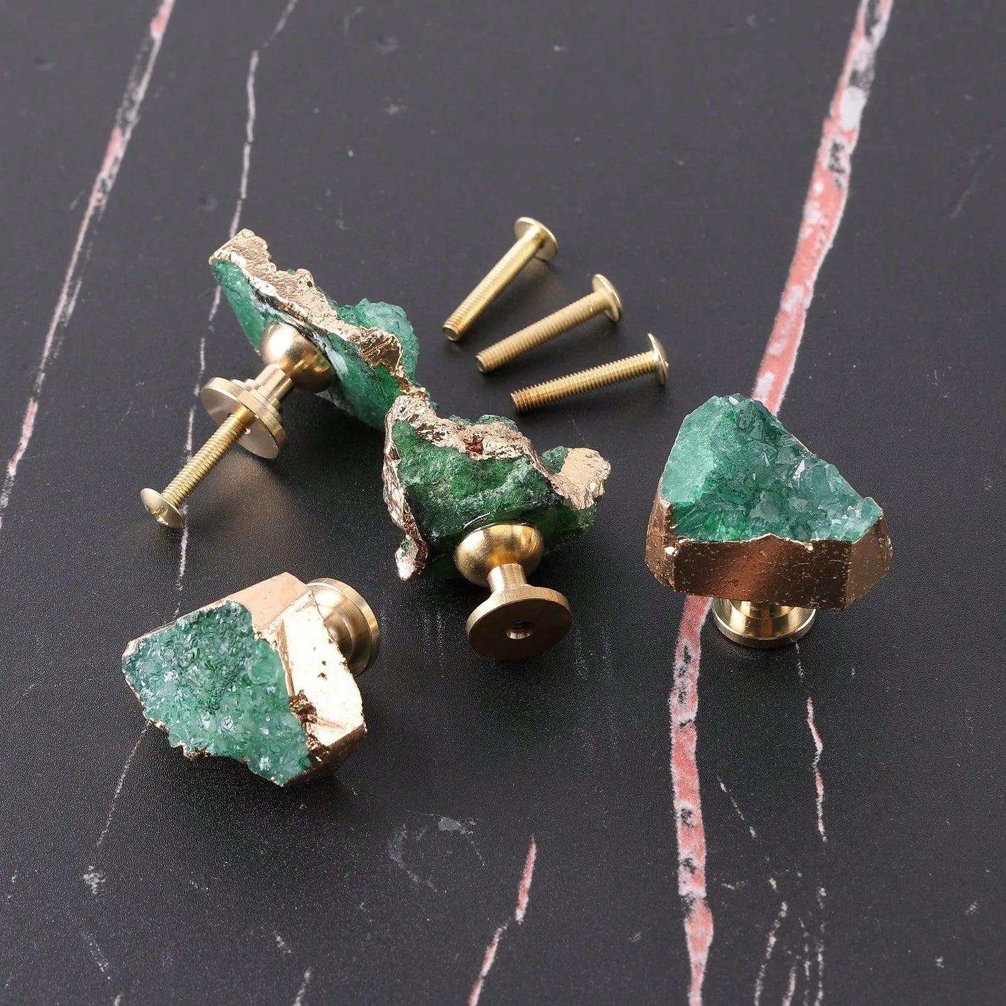 Green Fluorite Stone Knobs Decorative Cabinet Handles Set of Four