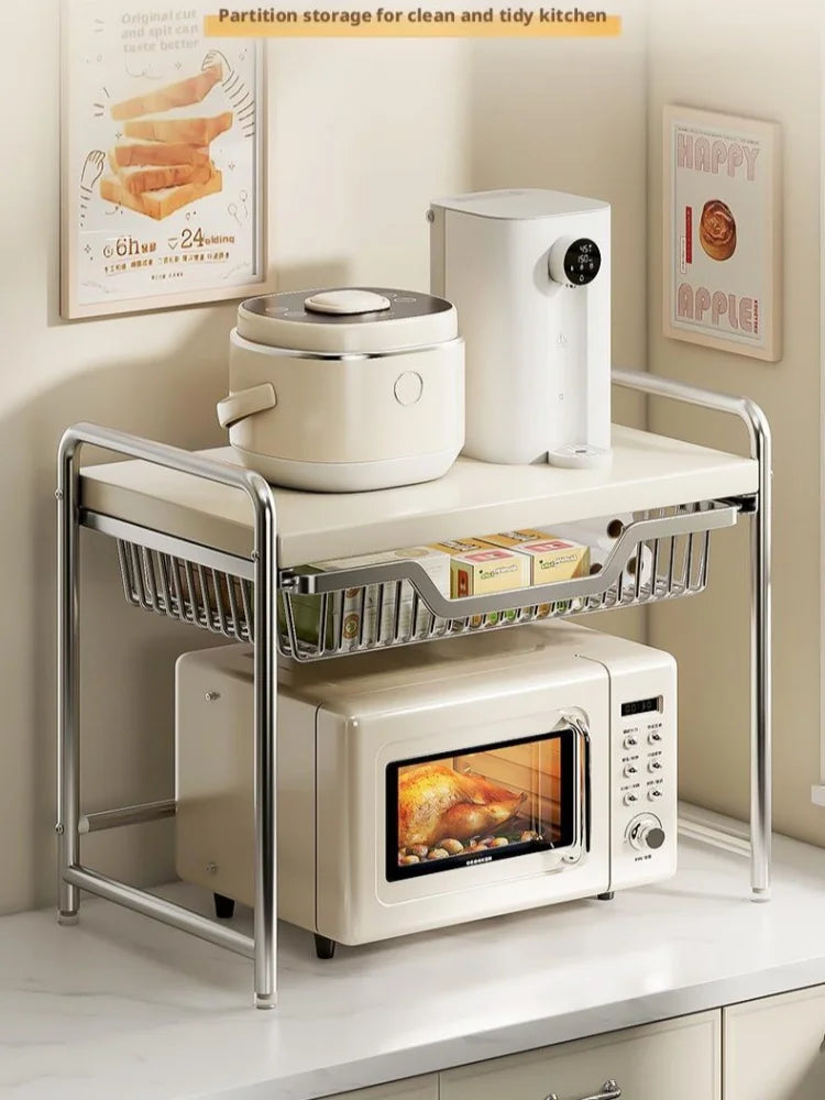 Kitchen Countertop Microwave Shelf Rack and Organizer Solution