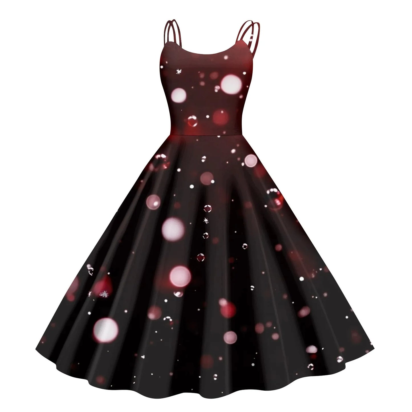 Vintage Santa Print Off Shoulder Christmas Party Dress for Women