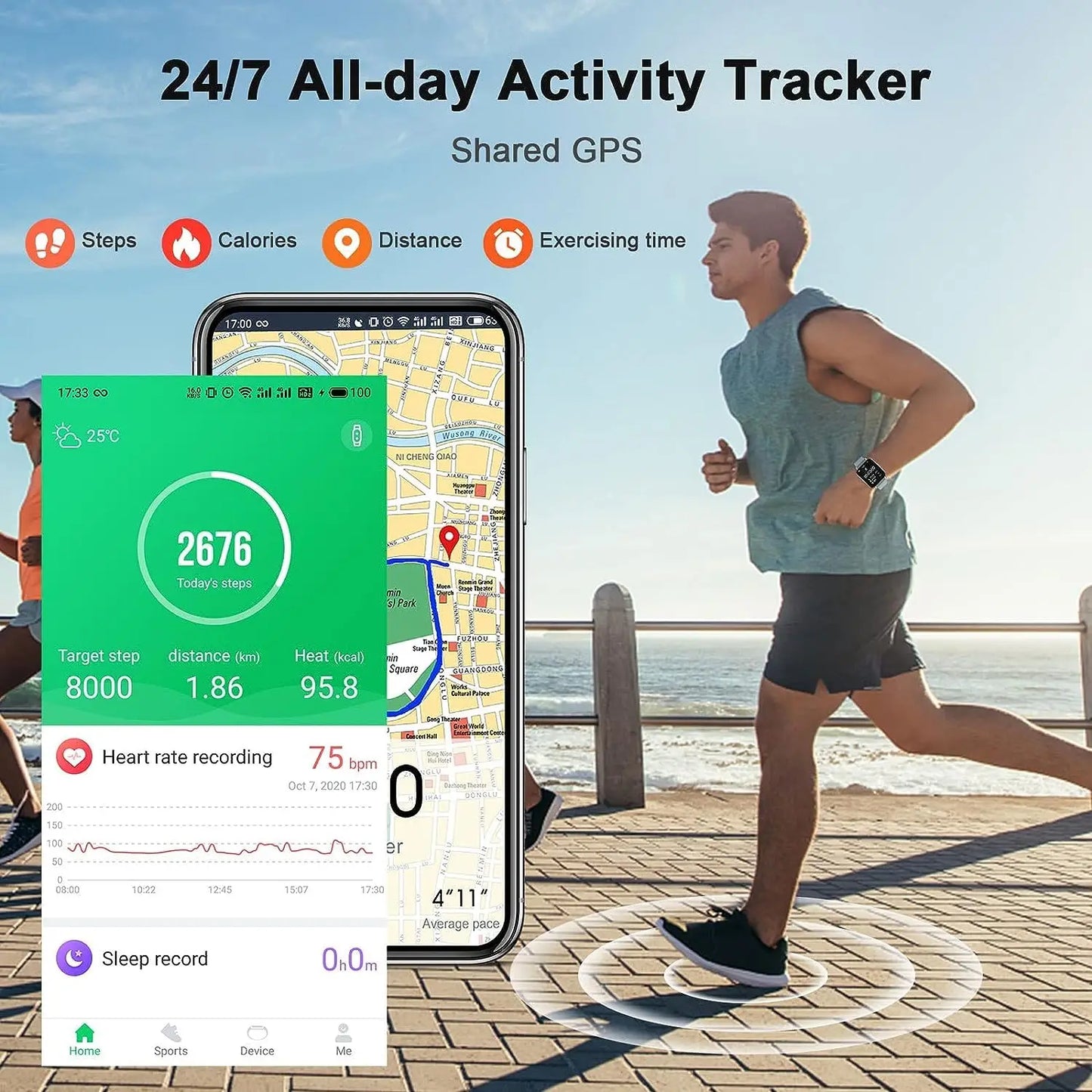 Nerunsa Smart Watch Fitness Tracker 1.69 Inch Touch Screen Heart Rate Monitor Pedometer Sleep Monitor