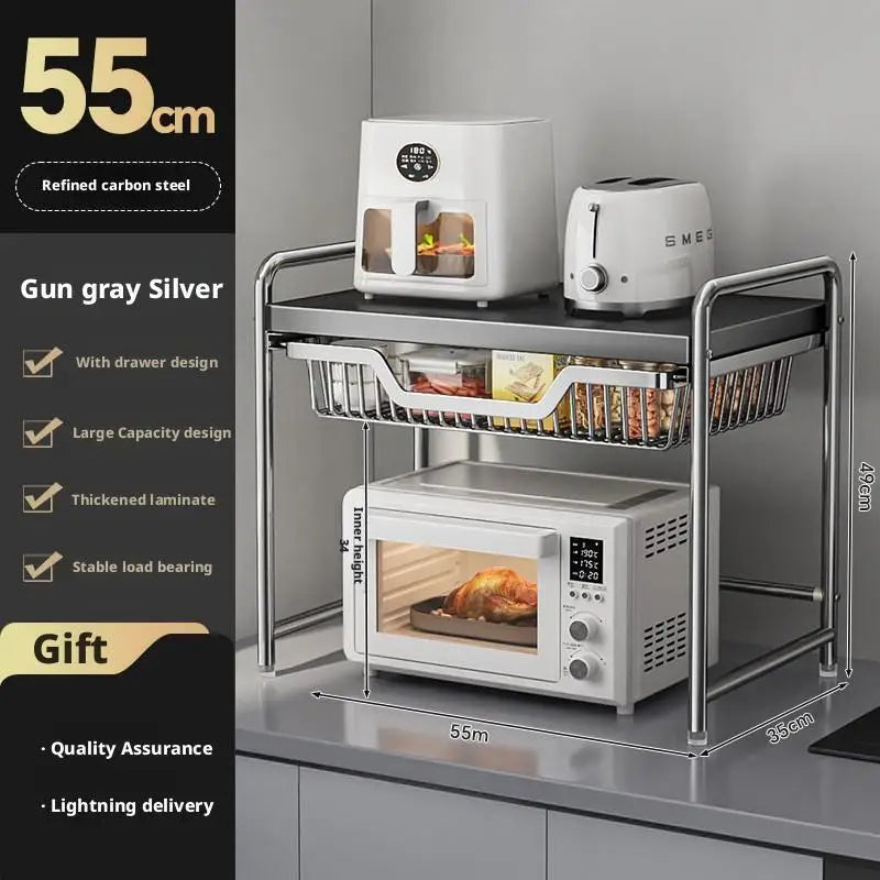 Kitchen Countertop Microwave Shelf Rack and Organizer Solution