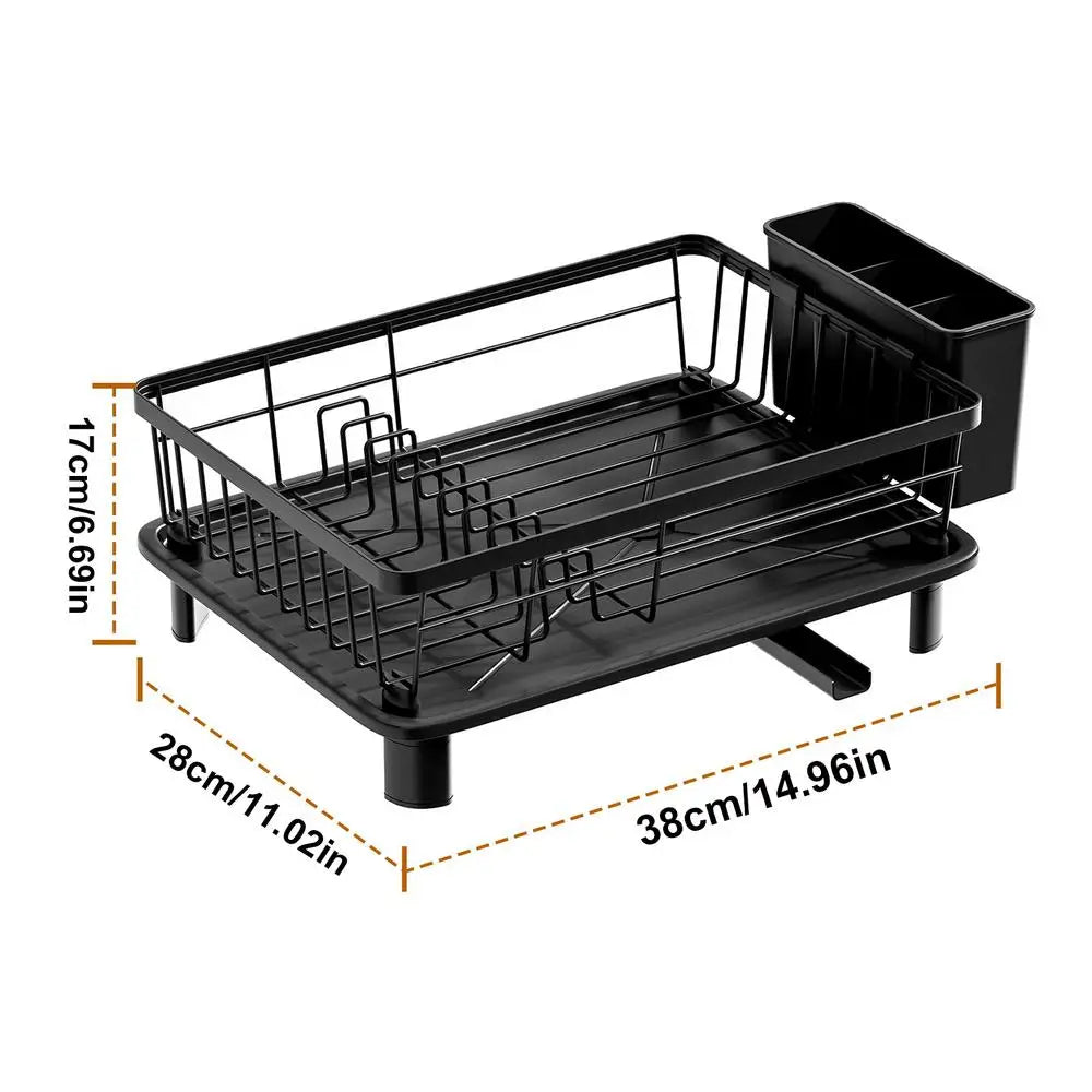 Space-Saving Dish Drying Rack with Removable Drainboard and Holders
