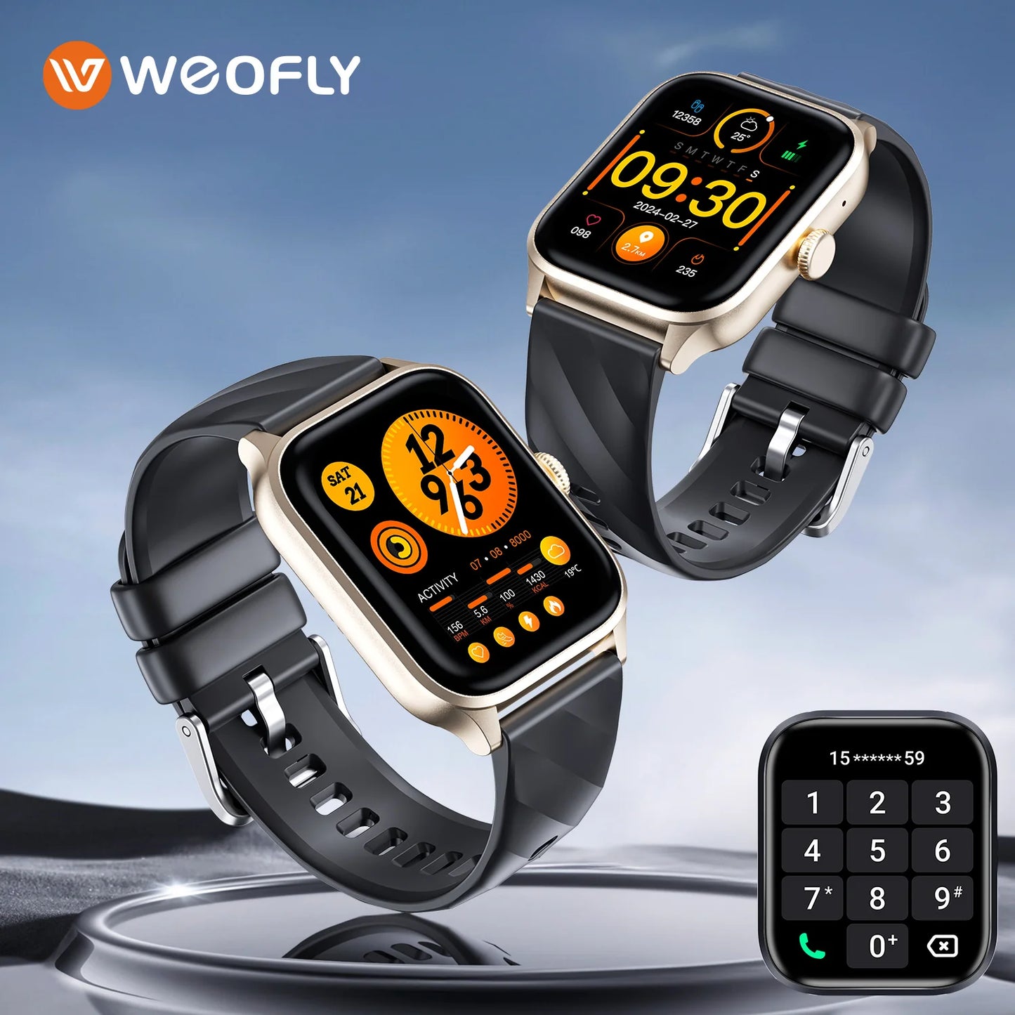 Weofly Smart Watch with Health Monitor and Bluetooth Call Feature